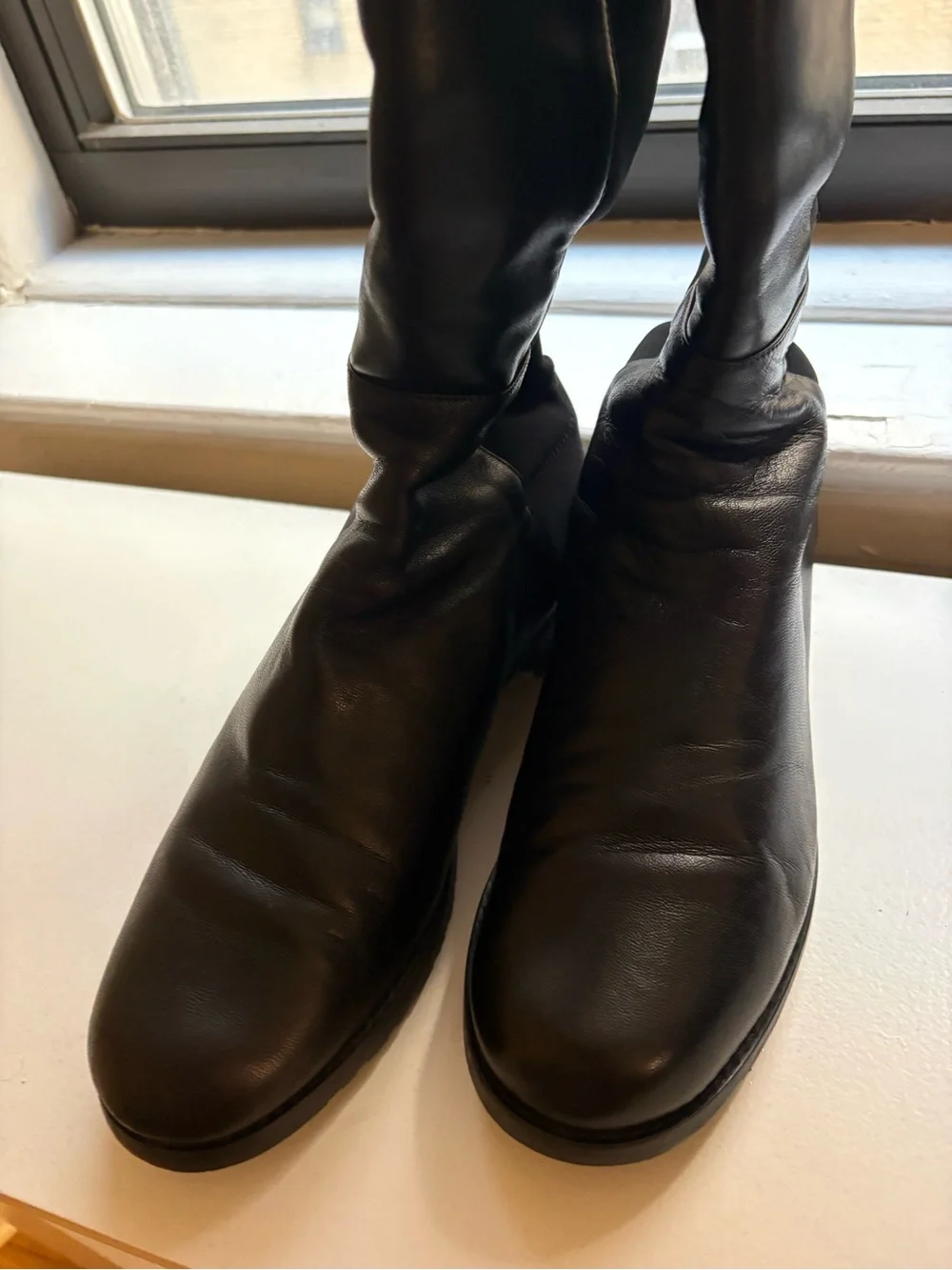Stuart Weitzman Black Over-The-Knee Stretch Leather Boots